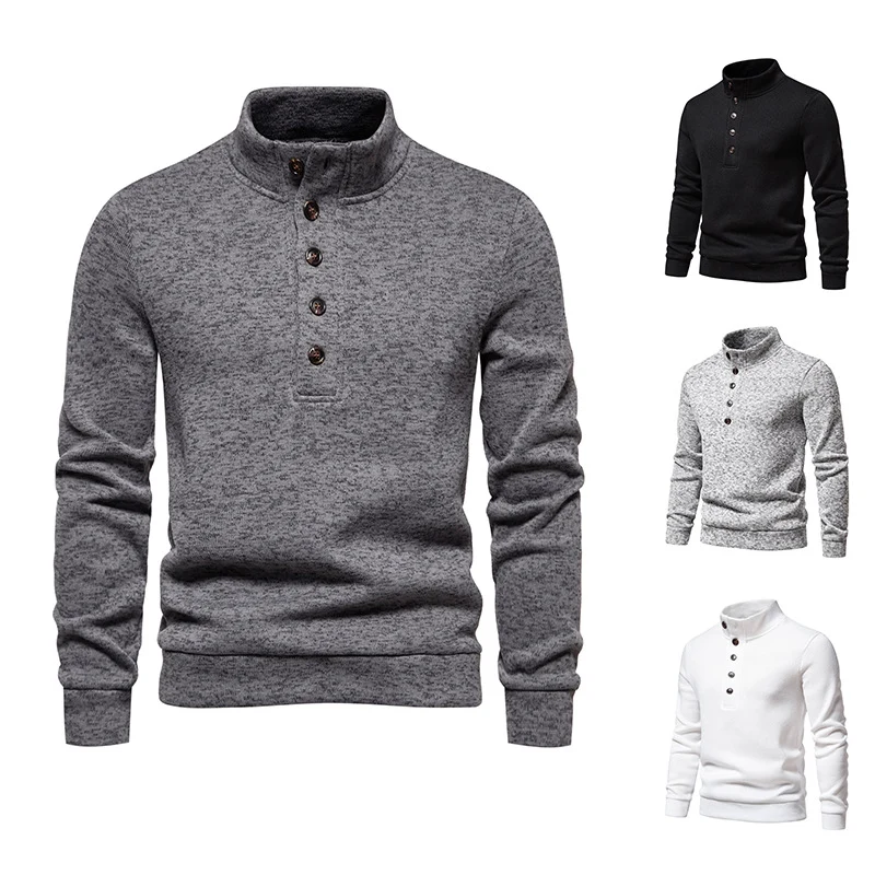 Herren Komfortabler Feinstrick-Pullover mit Knopfleiste und Stehkragen Drune