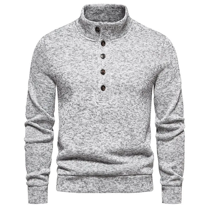 Herren Komfortabler Feinstrick-Pullover mit Knopfleiste und Stehkragen Drune
