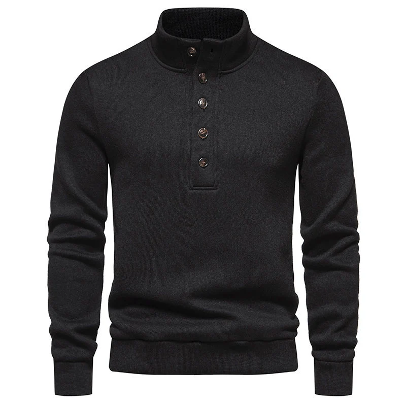 Herren Komfortabler Feinstrick-Pullover mit Knopfleiste und Stehkragen Drune