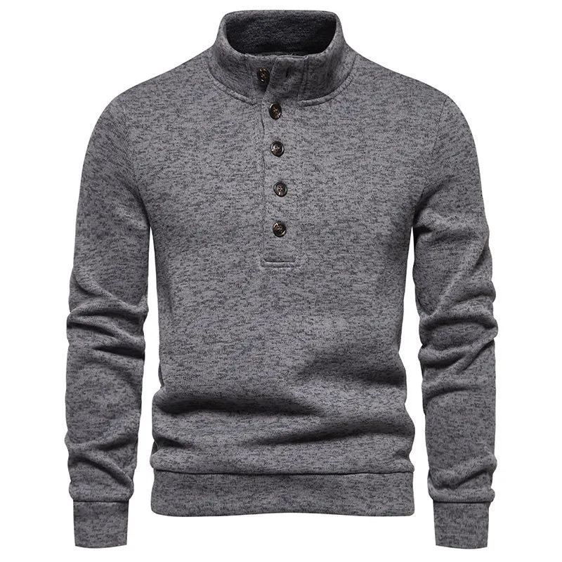 Herren Komfortabler Feinstrick-Pullover mit Knopfleiste und Stehkragen Drune