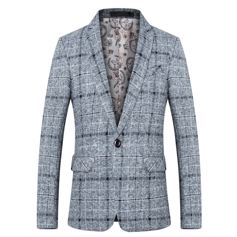 Herren Karo-Sakko in Tweed-Optik mit Schalkragen und taillierter Silhouette Drune
