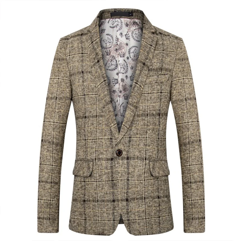 Herren Karo-Sakko in Tweed-Optik mit Schalkragen und taillierter Silhouette Drune