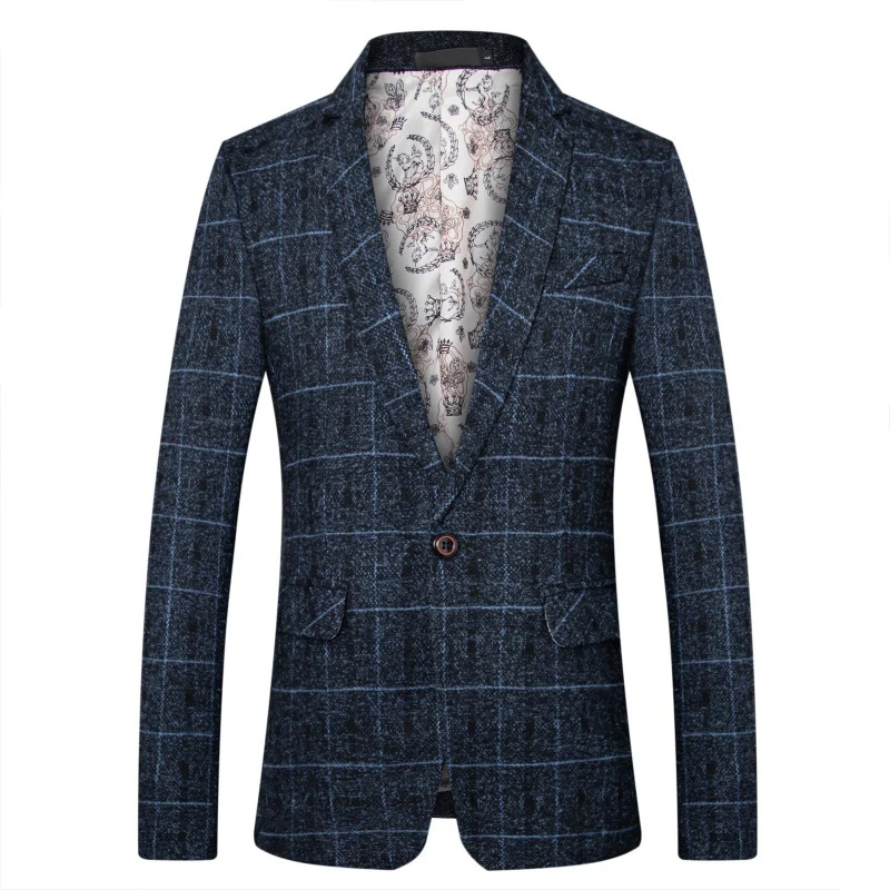 Herren Karo-Sakko in Tweed-Optik mit Schalkragen und taillierter Silhouette Drune