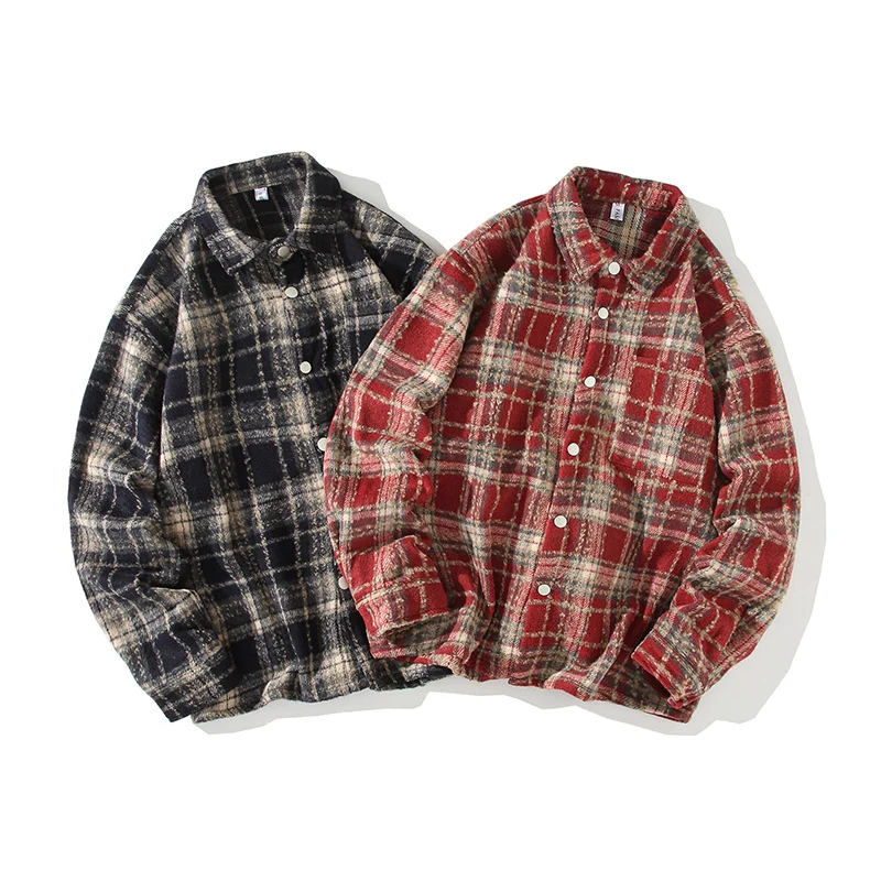 Herren Kariertes Flanell-Overshirt mit Druckknopffront und geradem Schnitt Drune