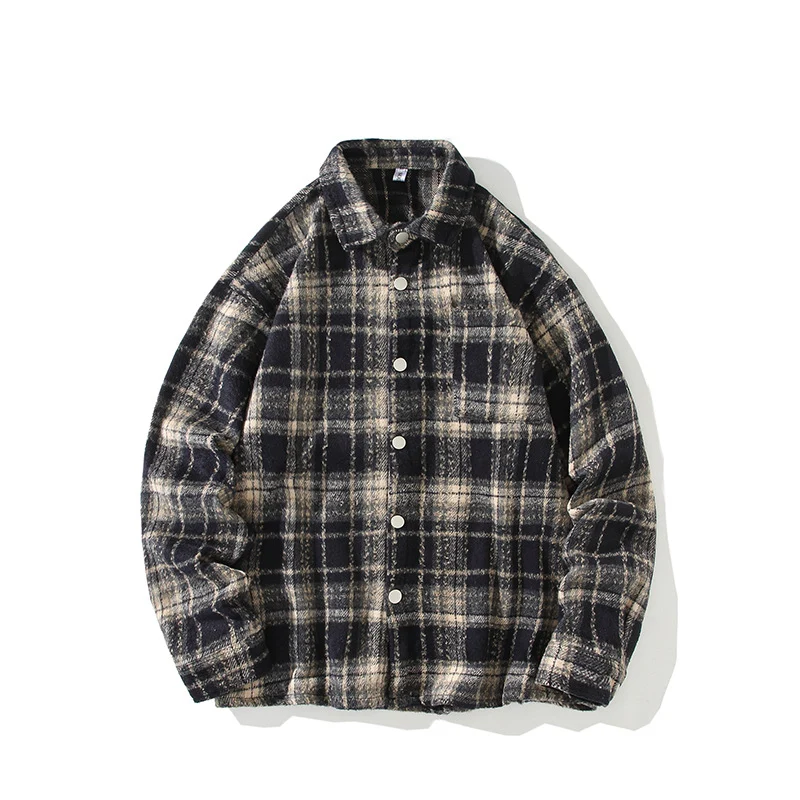 Herren Kariertes Flanell-Overshirt mit Druckknopffront und geradem Schnitt Drune