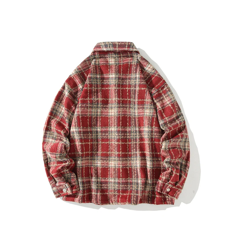 Herren Kariertes Flanell-Overshirt mit Druckknopffront und geradem Schnitt Drune