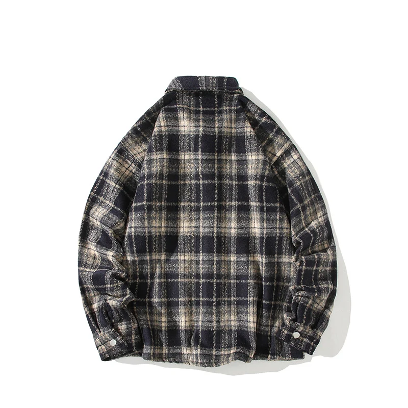 Herren Kariertes Flanell-Overshirt mit Druckknopffront und geradem Schnitt Drune