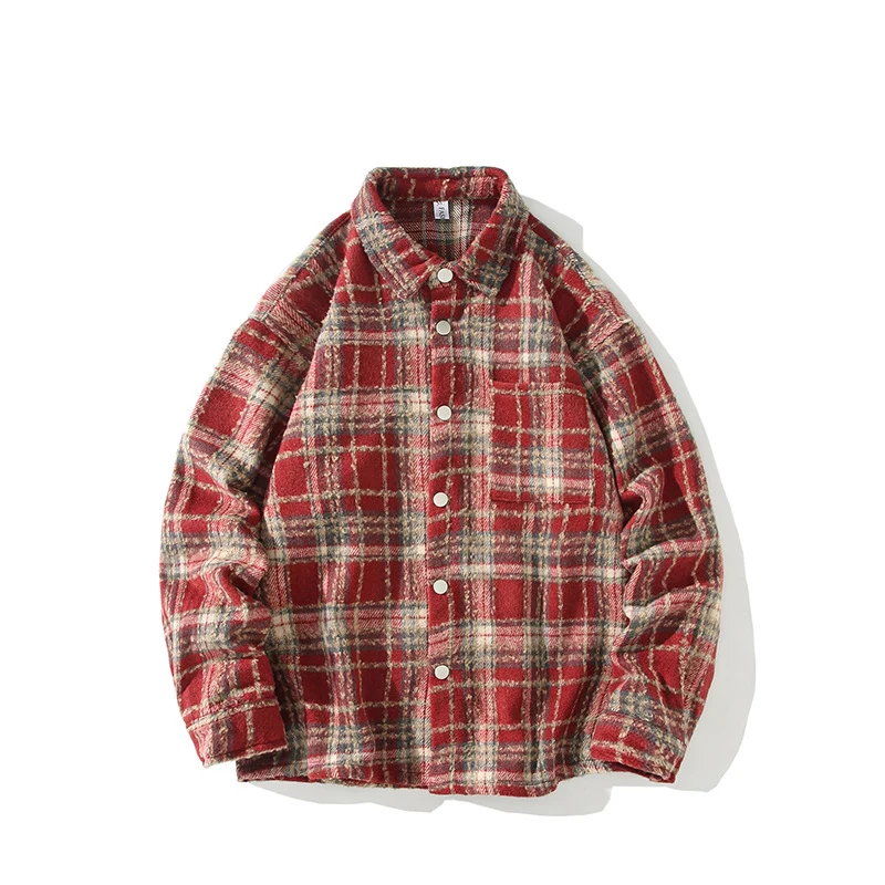 Herren Kariertes Flanell-Overshirt mit Druckknopffront und geradem Schnitt Drune
