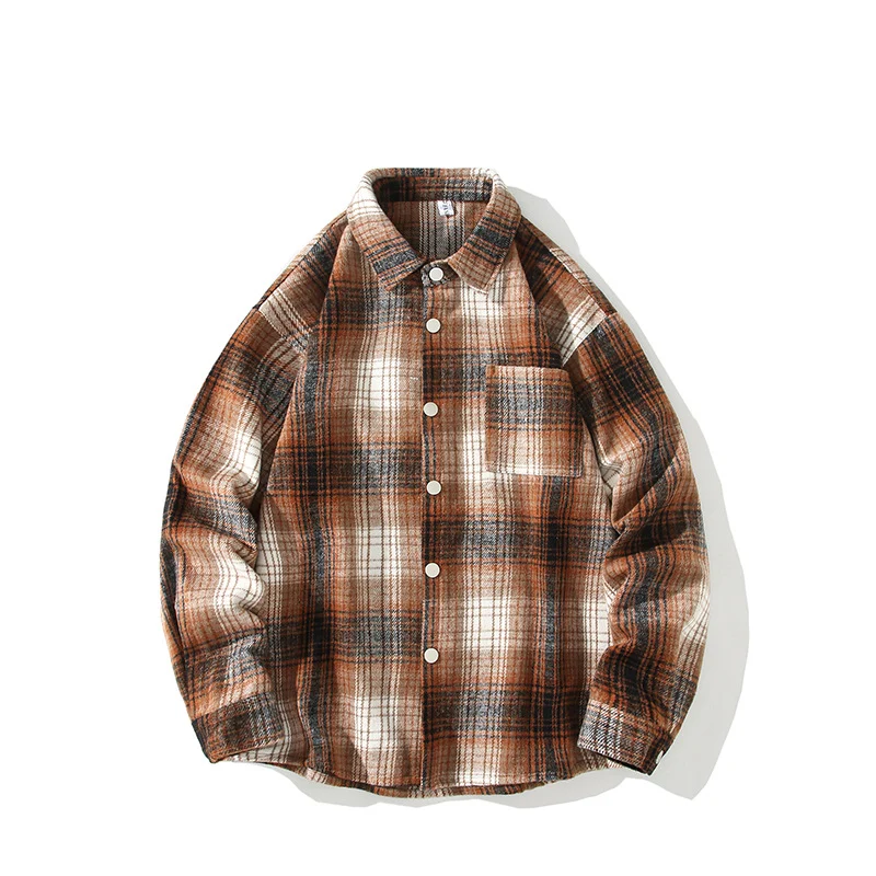 Herren Karierte Overshirt-Hemdjacke aus gebürstetem Baumwollmix mit Brusttasche Drune