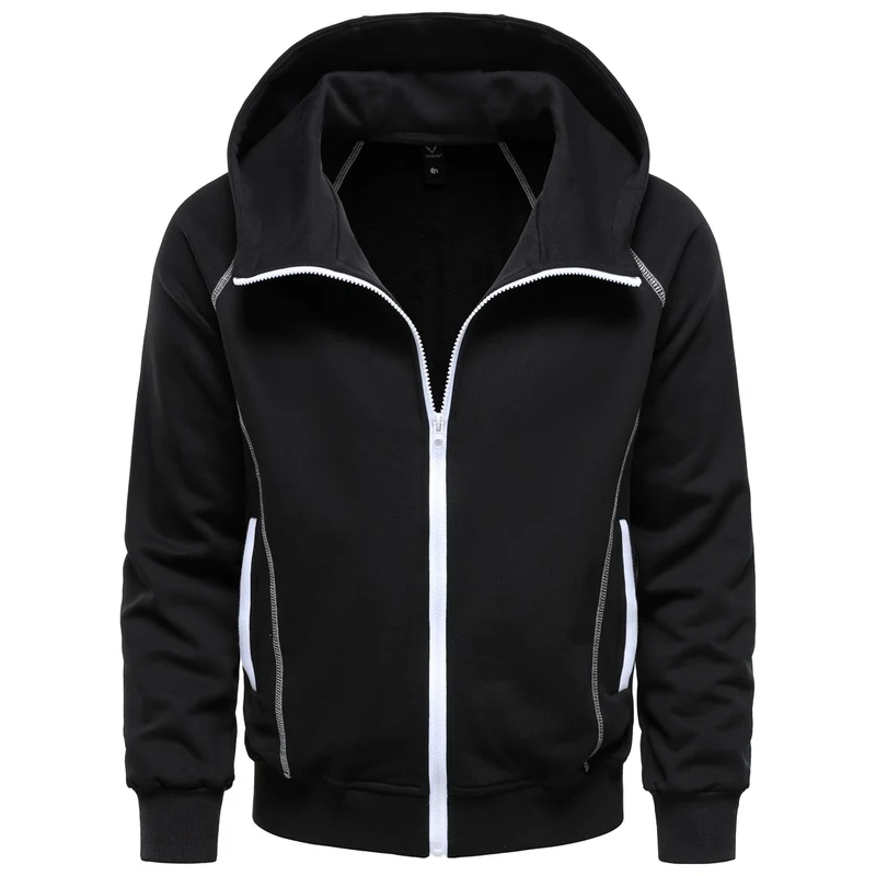 Herren Kapuzen-Zipjacke im sportlichen Raglanstil mit Kontrastnähten und gerippten Bündchen Drune