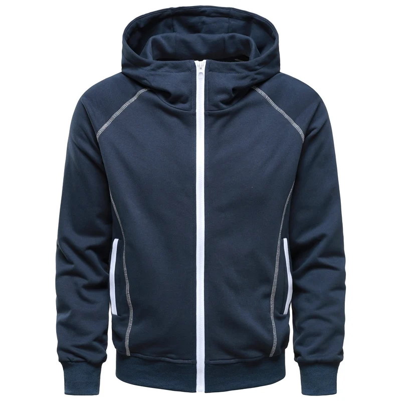 Herren Kapuzen-Zipjacke im sportlichen Raglanstil mit Kontrastnähten und gerippten Bündchen Drune
