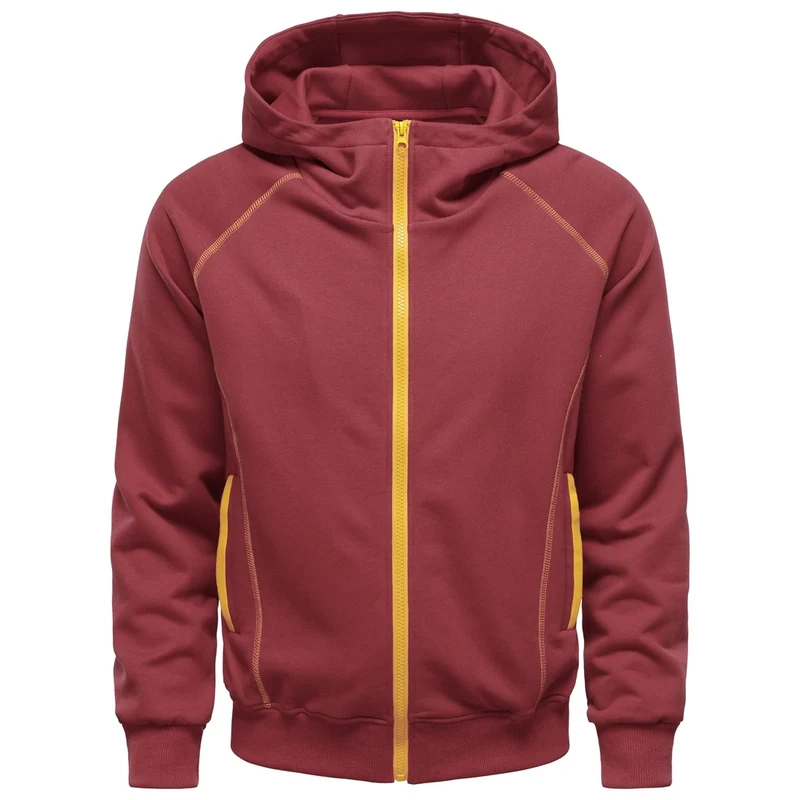 Herren Kapuzen-Zipjacke im sportlichen Raglanstil mit Kontrastnähten und gerippten Bündchen Drune