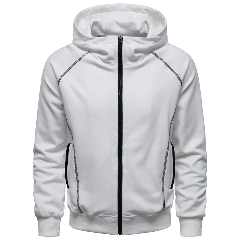 Herren Kapuzen-Zipjacke im sportlichen Raglanstil mit Kontrastnähten und gerippten Bündchen Drune