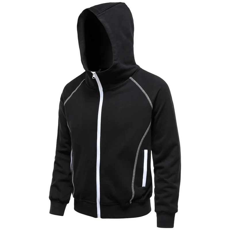 Herren Kapuzen-Zipjacke im sportlichen Raglanstil mit Kontrastnähten und gerippten Bündchen Drune
