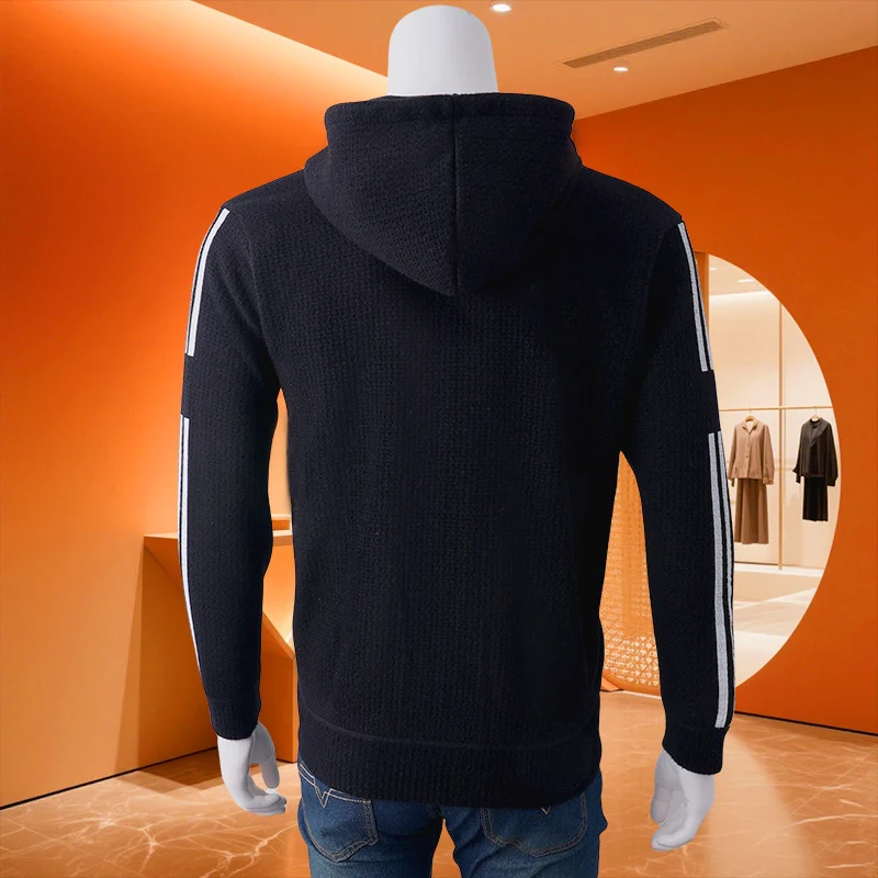 Herren Kapuzen-Sweatjacke mit Reißverschluss, texturierter Strick, Seitentaschen und Kontraststreifen Drune
