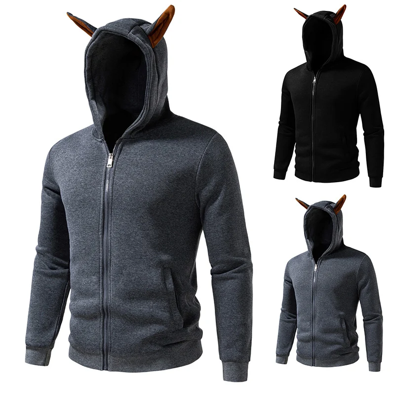 Herren Kapuzen-Sweatjacke mit durchgehendem Reißverschluss, fleecegefüttert und schmaler Passform Drune
