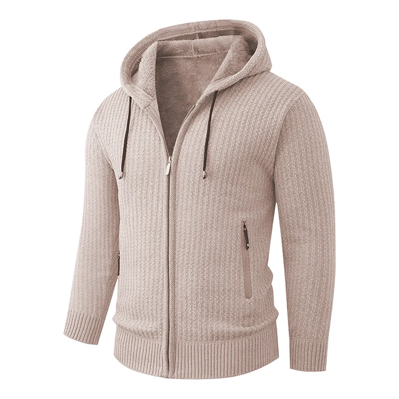 Herren Kapuzen-Strickjacke mit Teddyfutter und durchgehendem Reißverschluss Drune