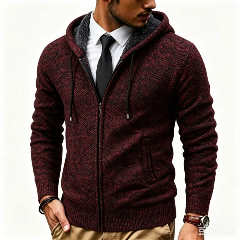 Herren Kapuzen-Strickjacke mit Teddyfutter und durchgehendem Reißverschluss Drune