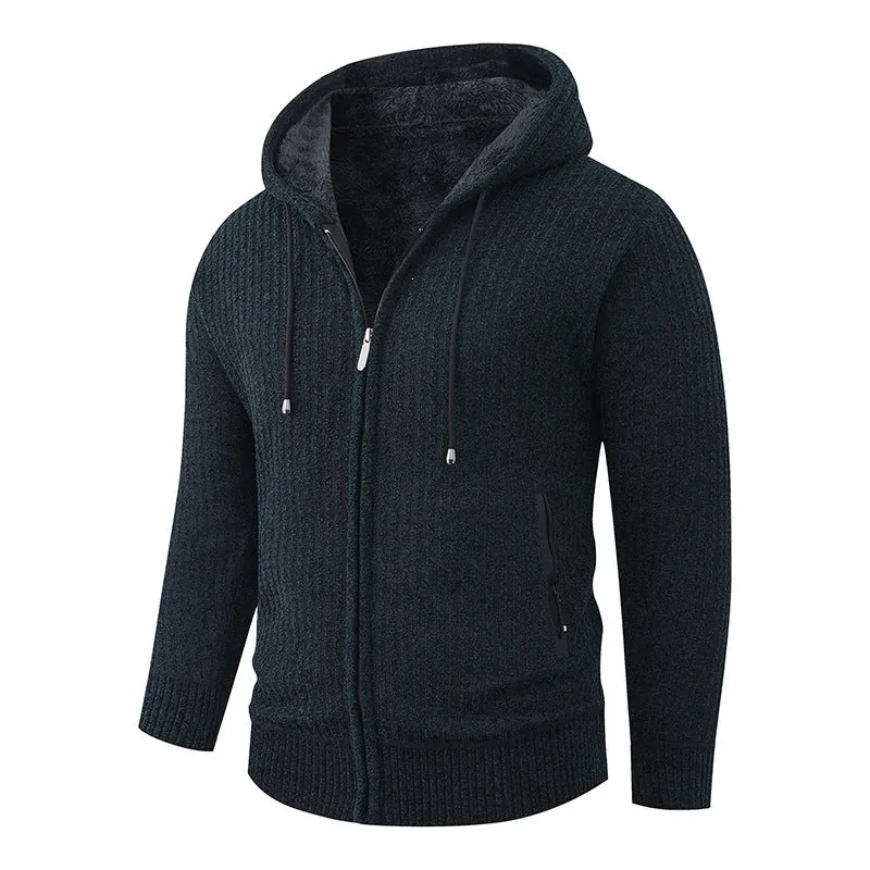 Herren Kapuzen-Strickjacke mit Teddyfutter und durchgehendem Reißverschluss Drune