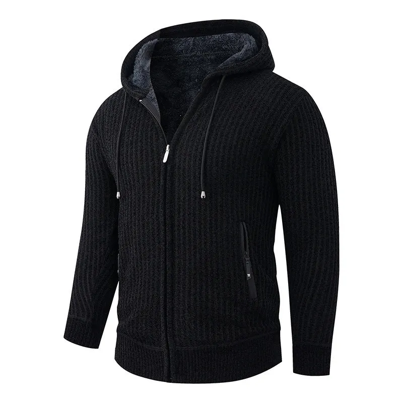 Herren Kapuzen-Strickjacke mit Teddyfutter und durchgehendem Reißverschluss Drune