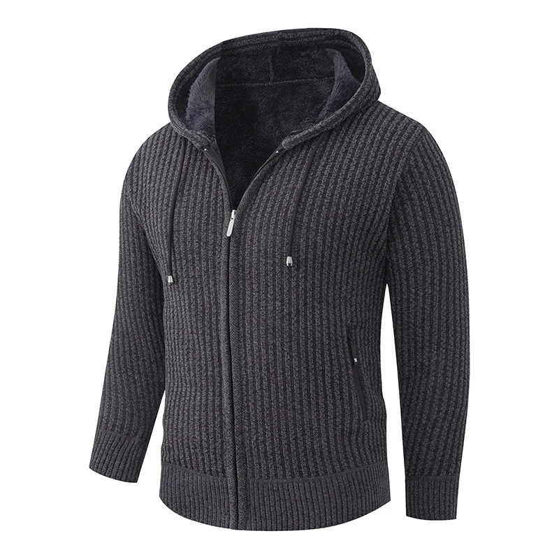 Herren Kapuzen-Strickjacke mit Teddyfutter und durchgehendem Reißverschluss Drune