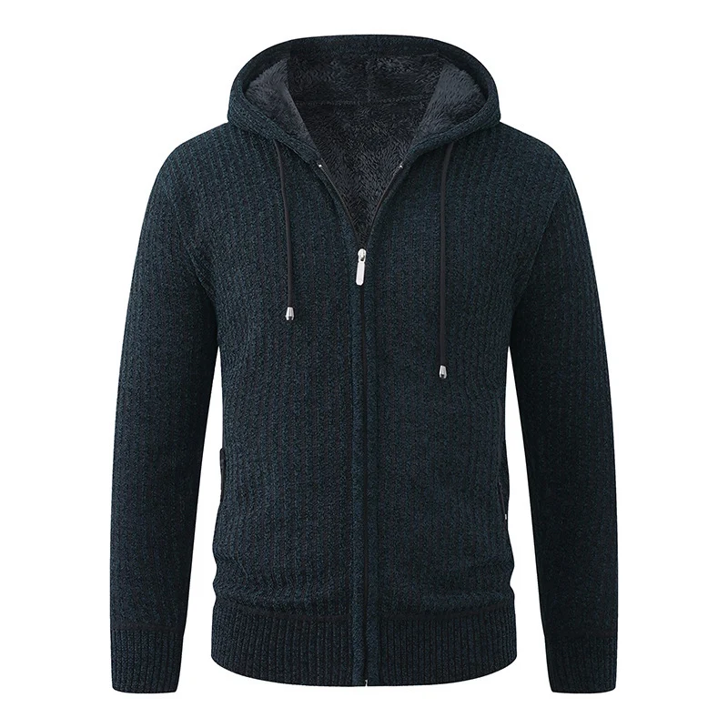 Herren Kapuzen-Strickjacke mit Teddyfutter und durchgehendem Reißverschluss Drune
