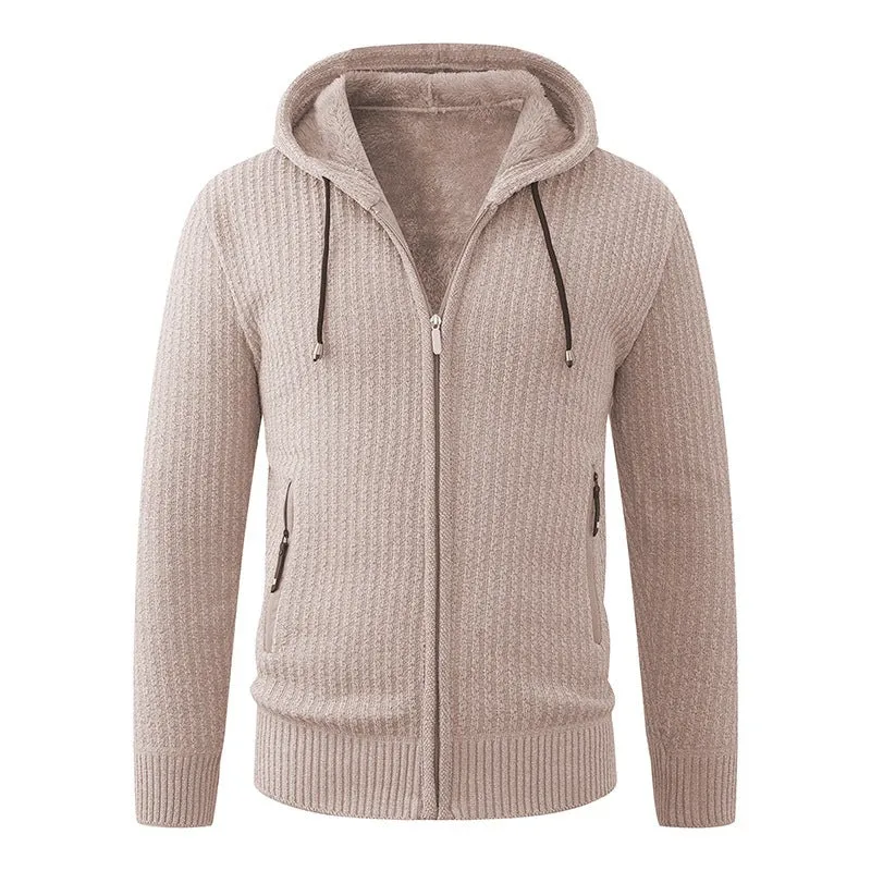 Herren Kapuzen-Strickjacke mit Teddyfutter und durchgehendem Reißverschluss Drune