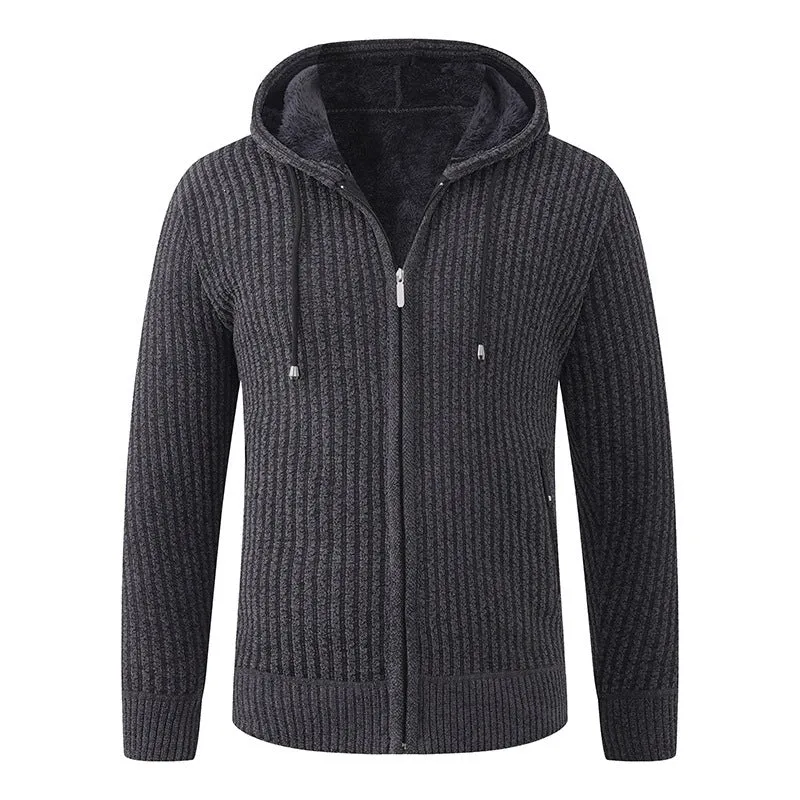 Herren Kapuzen-Strickjacke mit Teddyfutter und durchgehendem Reißverschluss Drune
