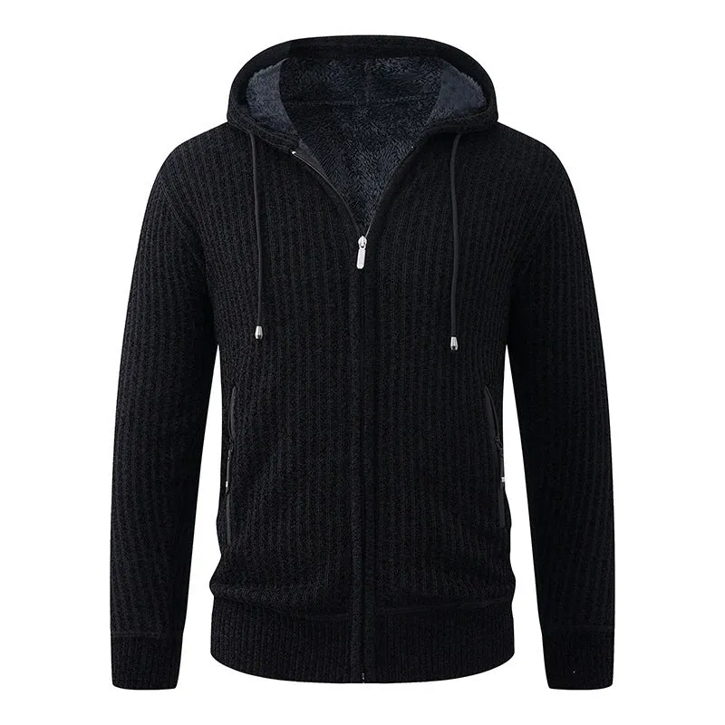 Herren Kapuzen-Strickjacke mit Teddyfutter und durchgehendem Reißverschluss Drune