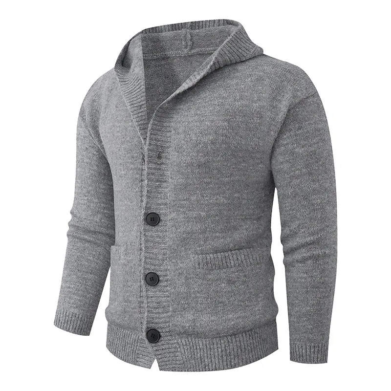 Herren Kapuzen-Strickcardigan aus Thermo-Feinstrick mit durchgehender Knopfleiste und Eingrifftaschen Drune