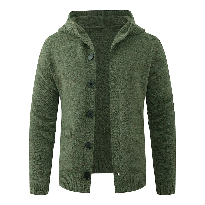 Herren Kapuzen-Strickcardigan aus Thermo-Feinstrick mit durchgehender Knopfleiste und Eingrifftaschen Drune