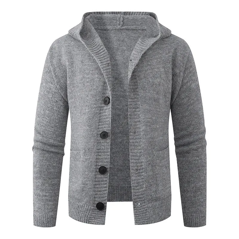 Herren Kapuzen-Strickcardigan aus Thermo-Feinstrick mit durchgehender Knopfleiste und Eingrifftaschen Drune