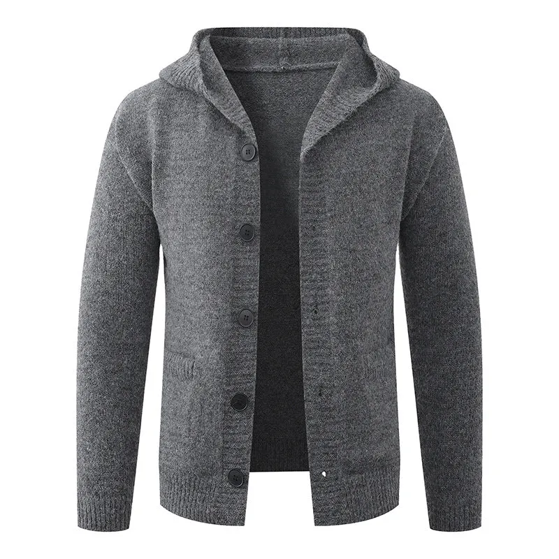 Herren Kapuzen-Strickcardigan aus Thermo-Feinstrick mit durchgehender Knopfleiste und Eingrifftaschen Drune