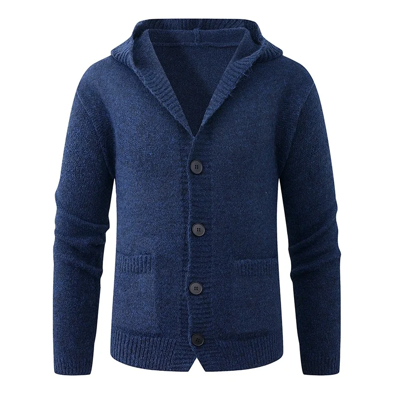 Herren Kapuzen-Strickcardigan aus Thermo-Feinstrick mit durchgehender Knopfleiste und Eingrifftaschen Drune