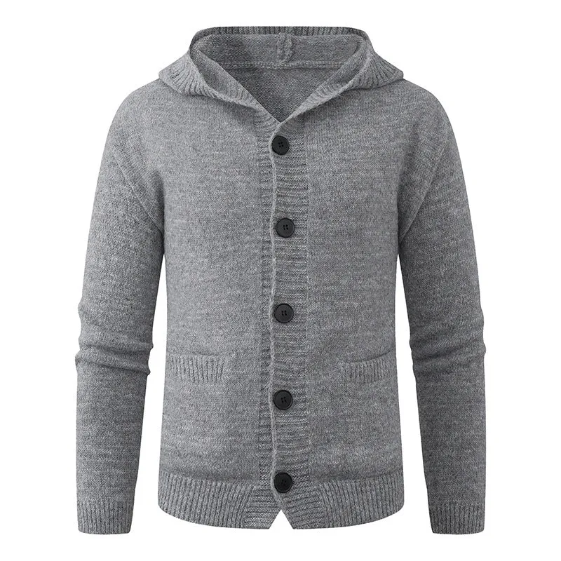Herren Kapuzen-Strickcardigan aus Thermo-Feinstrick mit durchgehender Knopfleiste und Eingrifftaschen Drune