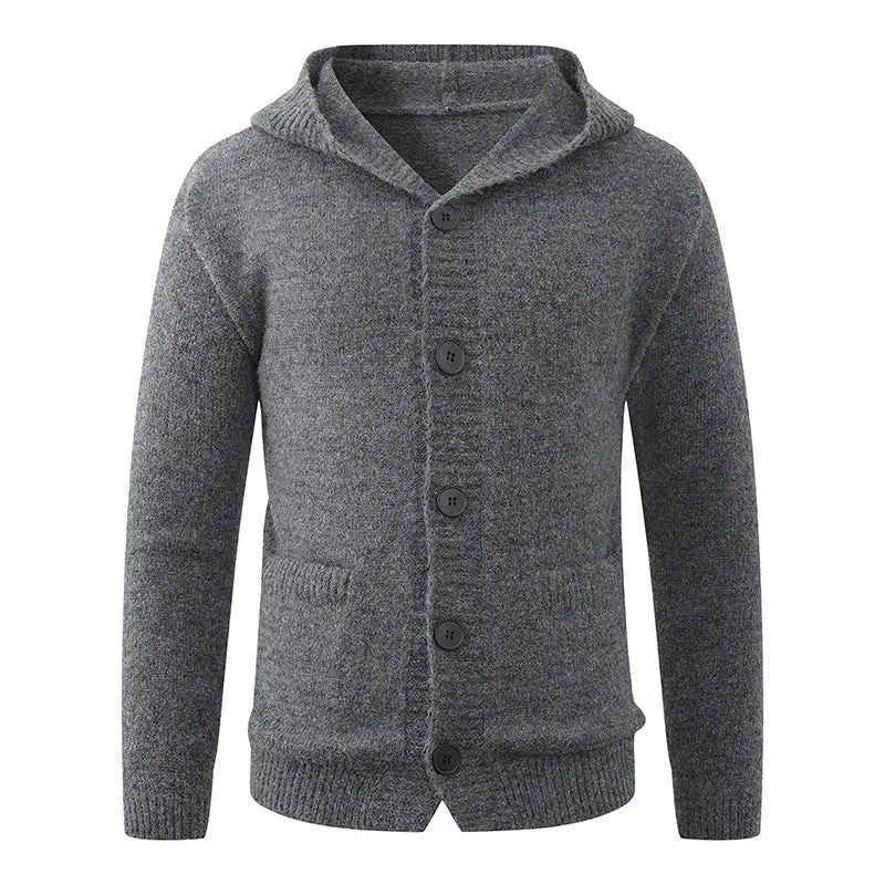Herren Kapuzen-Strickcardigan aus Thermo-Feinstrick mit durchgehender Knopfleiste und Eingrifftaschen Drune