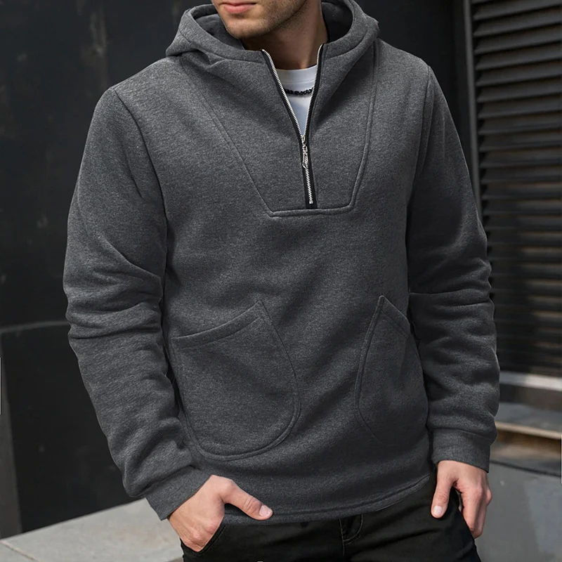 Herren Kapuzen-Halbzip-Pullover mit Kängurutasche und relaxed Fit Drune
