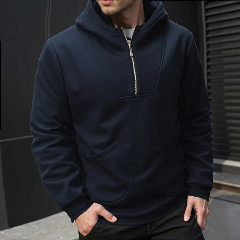 Herren Kapuzen-Halbzip-Pullover mit Kängurutasche und relaxed Fit Drune