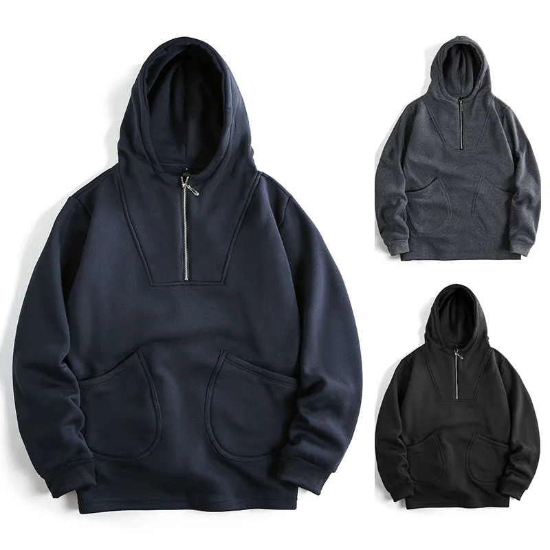 Herren Kapuzen-Halbzip-Pullover mit Kängurutasche und relaxed Fit Drune
