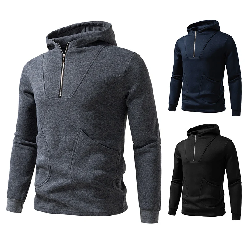 Herren Kapuzen-Halbzip-Pullover mit Kängurutasche und relaxed Fit Drune