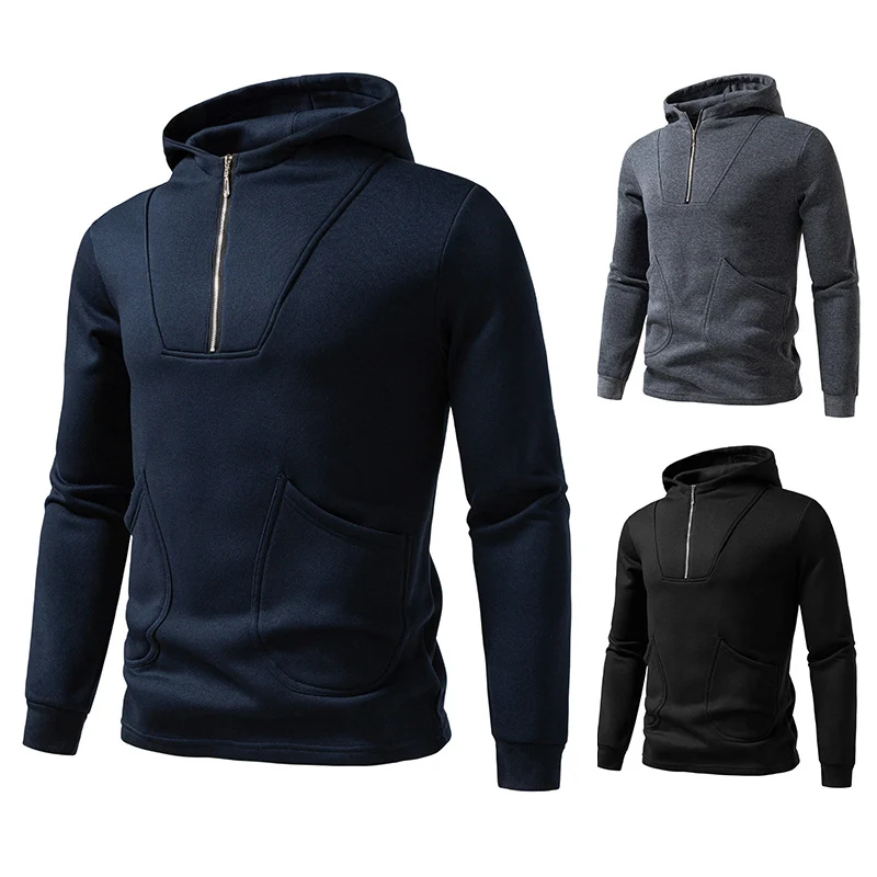 Herren Kapuzen-Halbzip-Pullover mit Kängurutasche und relaxed Fit Drune