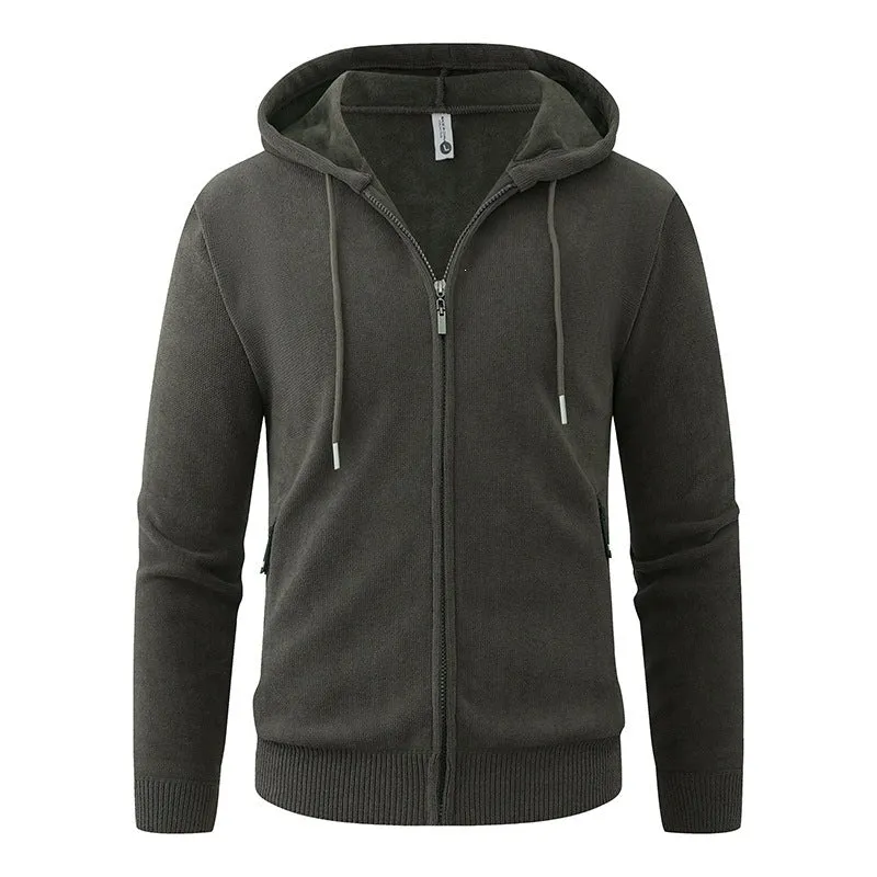 Herren Kapuzen-Fleecejacke mit durchgehendem Reißverschluss und gerippten Bündchen Drune