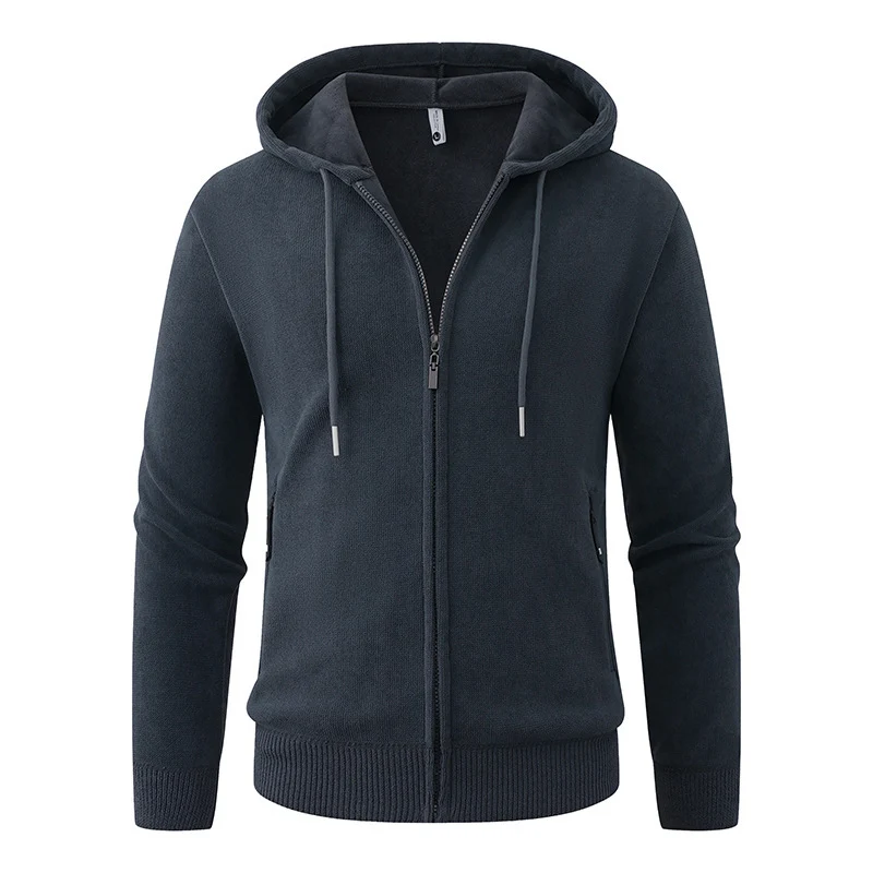 Herren Kapuzen-Fleecejacke mit durchgehendem Reißverschluss und gerippten Bündchen Drune