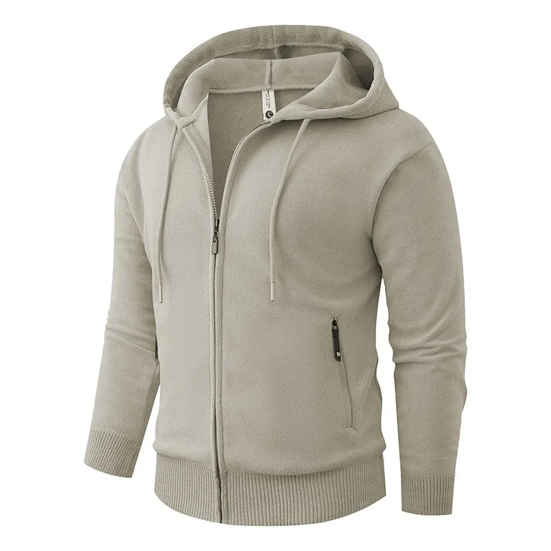 Herren Kapuzen-Fleecejacke mit durchgehendem Reißverschluss und gerippten Bündchen Drune