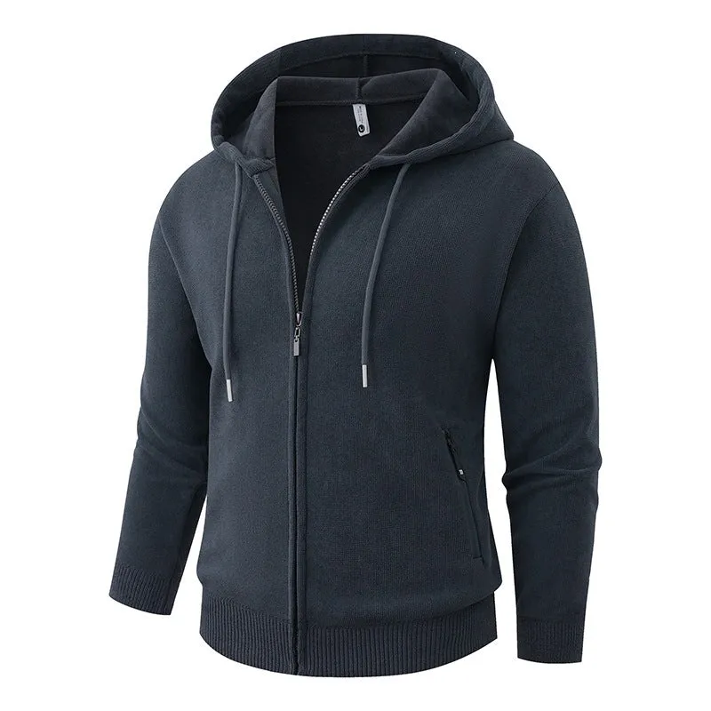 Herren Kapuzen-Fleecejacke mit durchgehendem Reißverschluss und gerippten Bündchen Drune