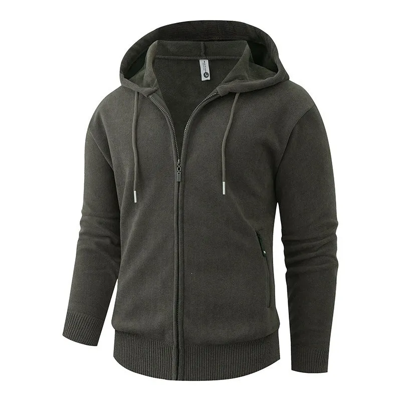 Herren Kapuzen-Fleecejacke mit durchgehendem Reißverschluss und gerippten Bündchen Drune