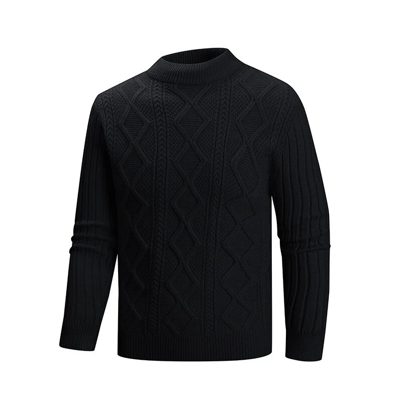 Herren Kabelstrick-Mockneck-Pullover aus feinem Wollmix mit Zopfmuster Drune