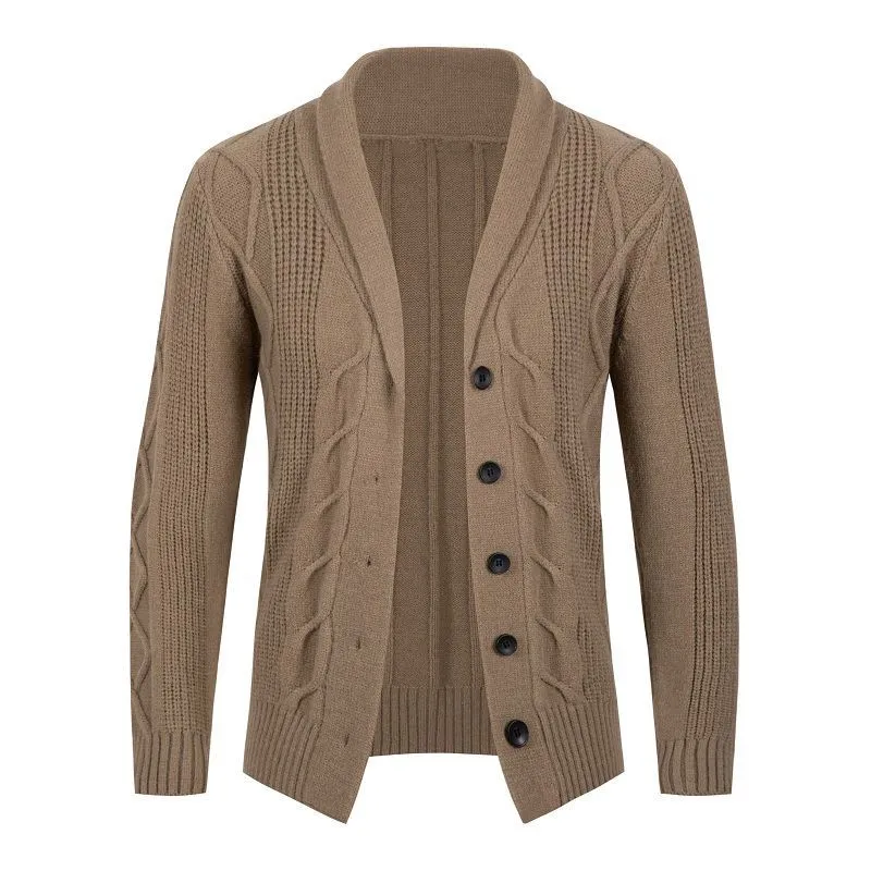 Herren Kabelstrick-Cardigan mit Schalkragen und Knopfleiste Drune