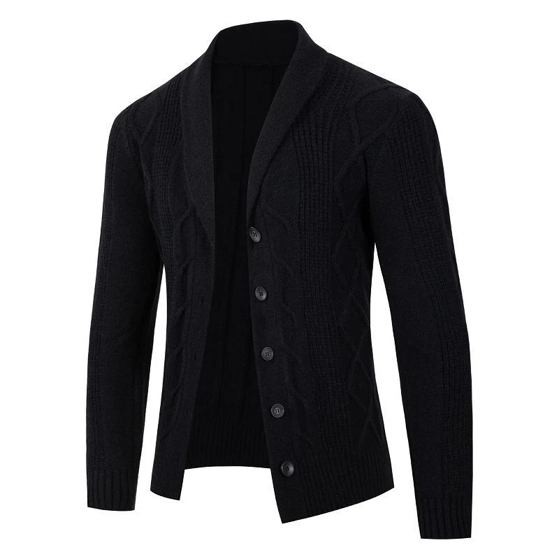 Herren Kabelstrick-Cardigan mit Schalkragen und Knopfleiste Drune