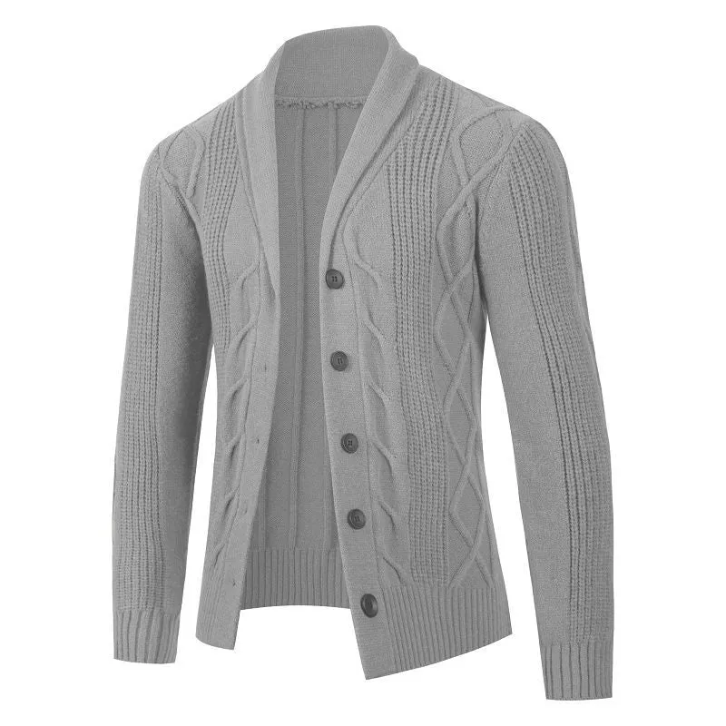 Herren Kabelstrick-Cardigan mit Schalkragen und Knopfleiste Drune
